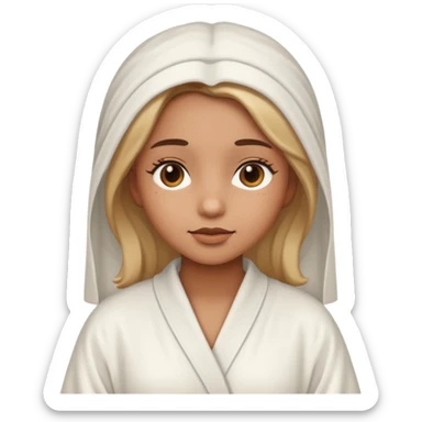 girl having facial wearing white robe, light brown colour sticker