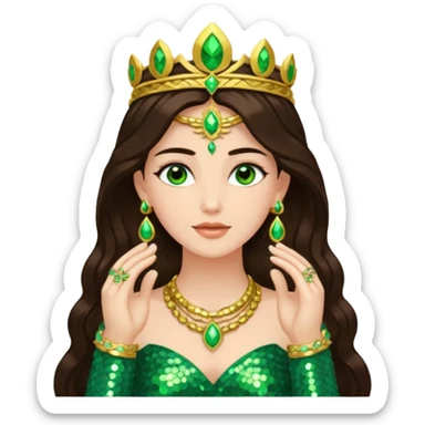 Juno, Goddess of Marriage from Gods and Goddesses with long dark brown hair, green sequin outfit sticker