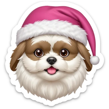 one little all white shih tzu with pink santa hat and one white and black havanese with red santa hat sticker