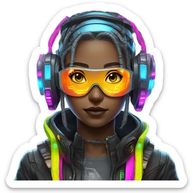 cyberpunk girl neon with scifi headset sticker