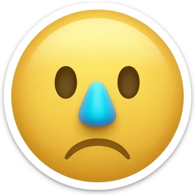 Yellow circle with no eyebrows and nose half being blue being it blurred and it has a sweat and the face is anxious sticker