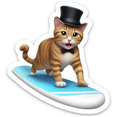 cat surfing with top hat  sticker
