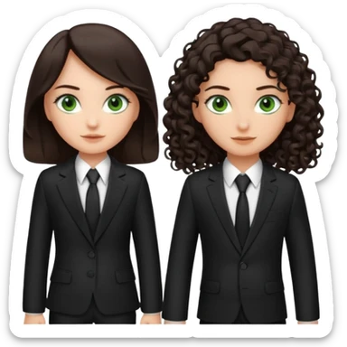 Two besties as agents, 1: long ironed straight darkbrown hair, green eyes, 2: long curly darkbrown hair, brown eyes  sticker