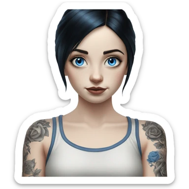 Hyperrealistic Pale girl with blue eyes and black hair arm tattoos sticker