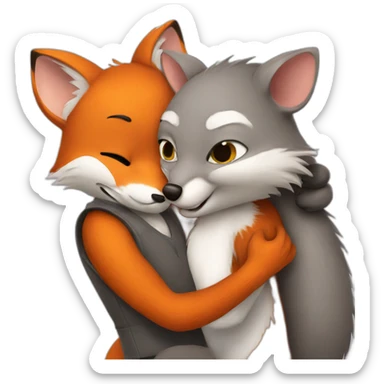 The fox hugs the mouse sticker