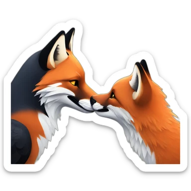 a black bird kissing a red fox sticker