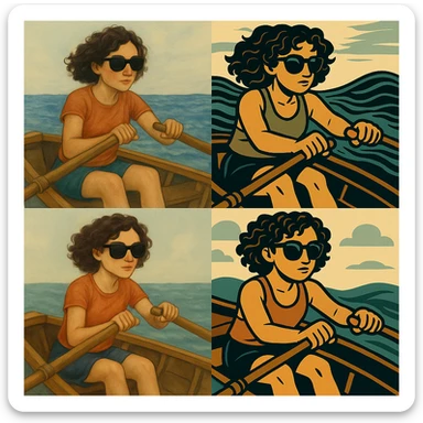 Kıvırcık saçlı, kürek çeken kızın güneş gözlüğü takmasını sağla sticker