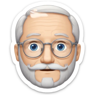Create me an emoji of an old man. Gray really short size hair. Gray follow-up full beard. Squarer Glasses. Blue eyes. Little smile sticker