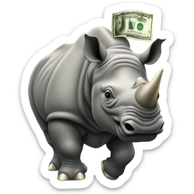 Onwards & upwards rhino riding $ sign sticker