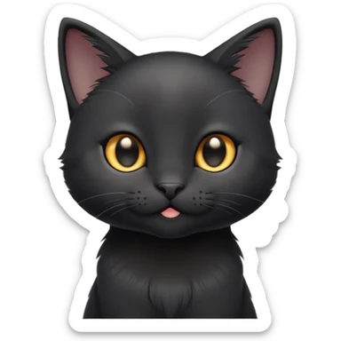 cinematic-cute-black-kitten cat-portrait-emoji,-head-tilted-playfully-and-inquisitively,-sleek-black-fur-with-subtle-hints-of-deep-gray,-simplified-yet-adorable-features,-highly-detailed,-glowing-with-a-warm,-friendly-glow sticker