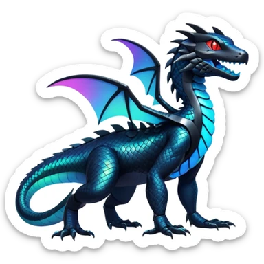 Modern Futuristic Scaly Iridescent Neon-glowing  Cyber-Salandit-Litten-Hybrid (Full body) sticker