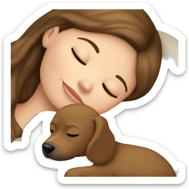 White girl brown hair sleeping with puppy sticker