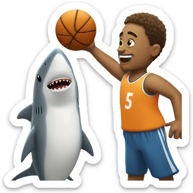 make a chubby white boy next to a shark shooting a free throw sticker