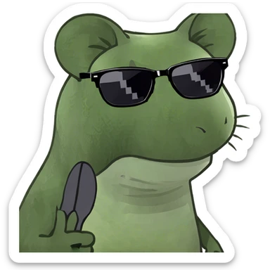 A mouse with trex legs cat ears and sunglasses sticker