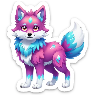Vibrant multicolored Falvie-Fionbri-creature-sparkle-wolf-fursona, full body sticker
