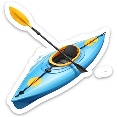 An icon showing a close-up of a sleek kayak with double-bladed paddles gliding through water. Splashes surround the boat as it cuts across a calm surface, symbolizing speed and focus. Transparent background emphasizes the dynamic and personal nature of kayak paddling. sticker