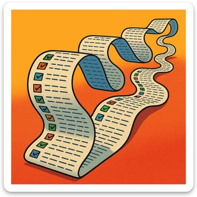 endlessly stretching to-do list paper curling up and down like a snake, packed with tiny colorful checkboxes, fading into the distance, vibrant cartoon style sticker