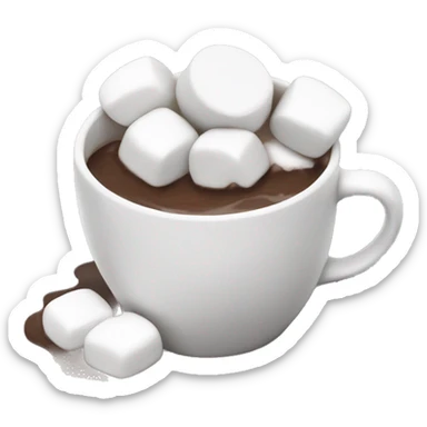 small pile of realistic white marshmallows with bottom half soaked in hot chocolate. sticker