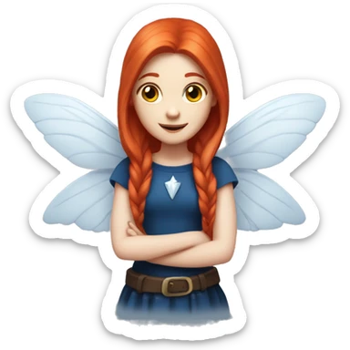 a white-skin fairy-girl-with-wings with long-straight-red-hair and dark-blue-top sticker