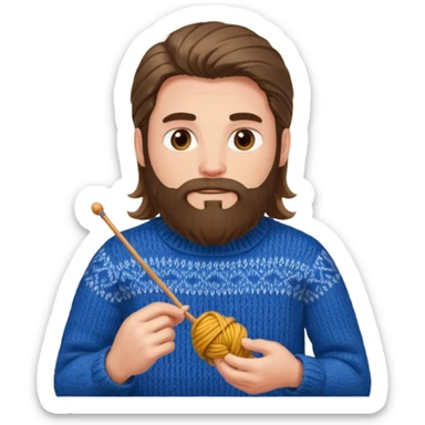 man with beard and long hair knitting sticker
