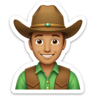 Cowboy with a bright green cowboy hat, smiling face sticker