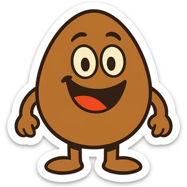 brown egg with a big smile, cartoon style sticker