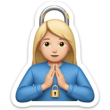 locked prayer, hands in prayer position with a lock or padlock, clear symbolism, cartoon style, suitable for an emoji sticker