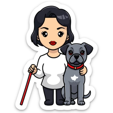 fashionable woman with red lips and black hair with a Cane Corso dog sticker