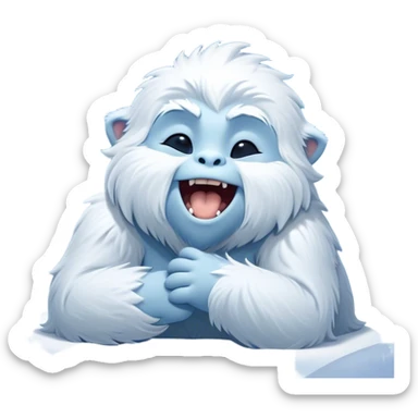 Cinematic Cute Yawning Yeti Portrait Emoji, with a charming, fluffy, snow-dusted figure in gentle whites and cool blues, head tilting back in a wide, endearing yawn with softly closed, peaceful eyes and a content little smile, simplified yet irresistibly adorable, highly detailed with a soft, frosty glow and outline capturing the serene slumber of a yeti! sticker