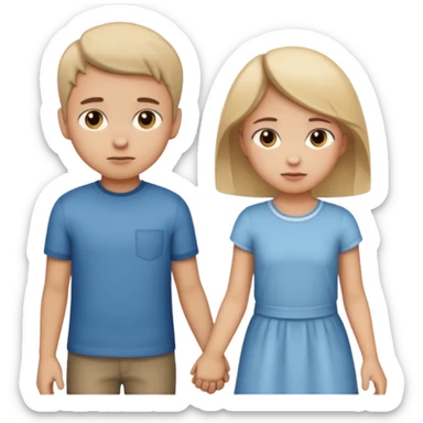Apple iOS emoji style.
A couple holding hands, boy and girl.
The girl shows a slightly uneasy, hiding expression.
A second boy appears faintly behind her, slightly blurred or partially cropped, implying secrecy.
Clean emoji proportions, soft highlights, neutral background removed.
 sticker