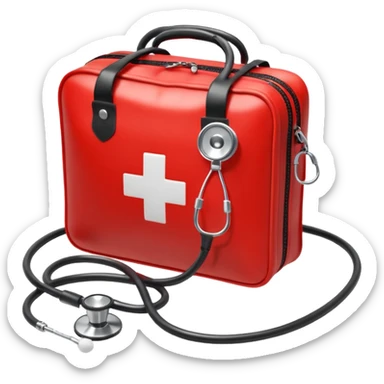 First aid help bag with stethoscope isolated for Emergency Medicine emoji make it to be red sticker