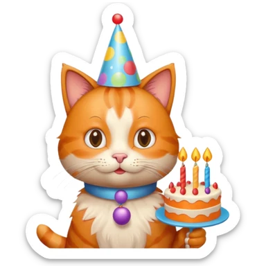 has al gatito tom de la caricaturacon globos, un cono de fiesta y un pastel sticker