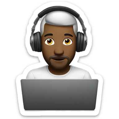 Music producer with his headphones on behind his laptop sticker