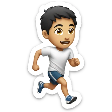 asian Boy with running in t-shirt sticker