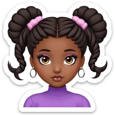 pretty bratz girl, dark brown space buns, dark brown eyes, black eyeliner, deep brown skin sticker
