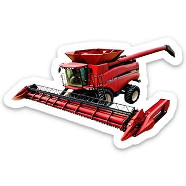 Case IH Axial-Flow 8250 (2022) – Cinematic-realistic Case IH Axial-Flow 8250 harvester, its deep red body towering over endless wheat fields. The massive cutting header slices through golden crops, sending a steady stream of grain into the bin as dust and chaff swirl in the afternoon sun. sticker
