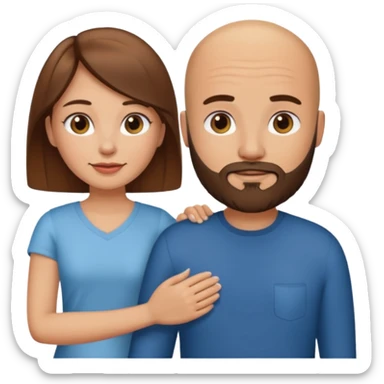 Pretty brown haired woman holding hands with bald man with beard sticker