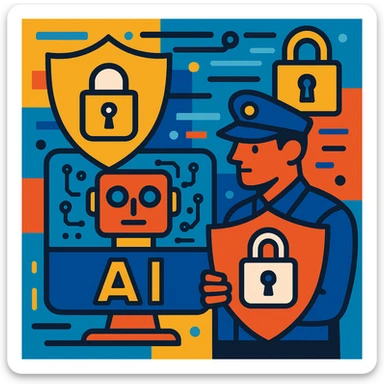 ai security, vibrant toon style, colorful, dynamic, modern technology theme sticker