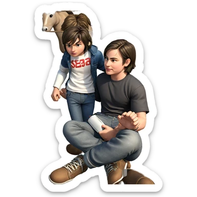 denim style boys portrait sticker
