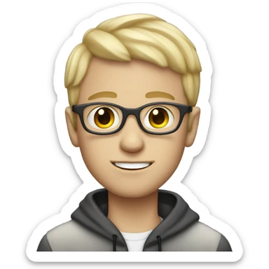 White boy with really short hair music producer with macbook sticker