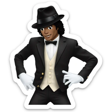 “Michael Jackson in a black suit, white glove, and fedora, striking a dance pose.” sticker