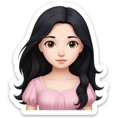 Long black hair girl with soft pink dress half body sticker