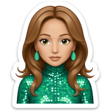 Jennifer Lopez with long  light brown hair, seafoam green sequin outfit sticker