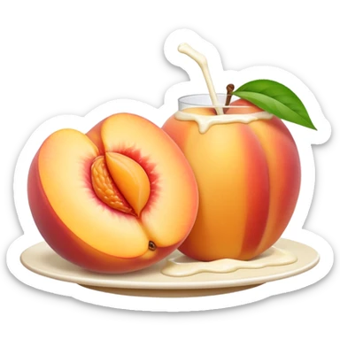 There is a lot of milk on the cut peaches. sticker