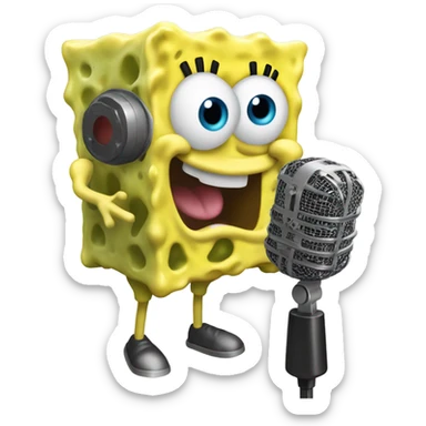 3D FNF dumb ai SpongeBob using a microphone in bikini bottom  sticker