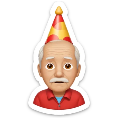 cute old man with red shirt and birthday cone on his head sticker