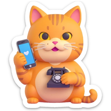 cat using a phone, 3d emoji style sticker