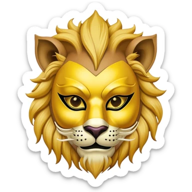 a man, with a Yellow vest,  wear half-face golden Lion masquerade mask sticker