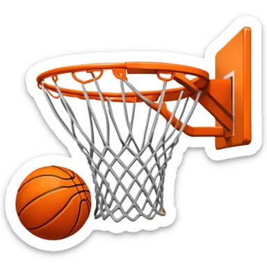 A close-up shot of a basketball entering the hoop, with the ball swishing through the net. The background features a blurred basketball court, emphasizing the perfect shot and the excitement of the game. sticker