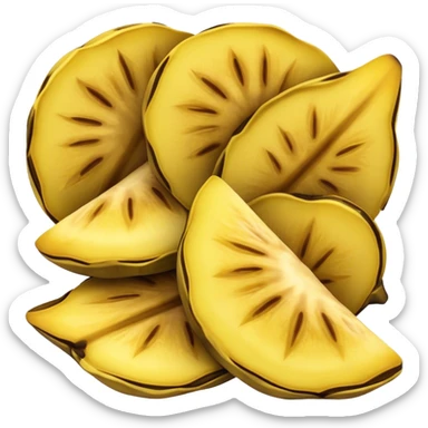Cinematic Realistic Patacones Dish Emoji, depicted as twice-fried plantain slices with a crispy exterior rendered with detailed textures and dynamic, inviting lighting. sticker